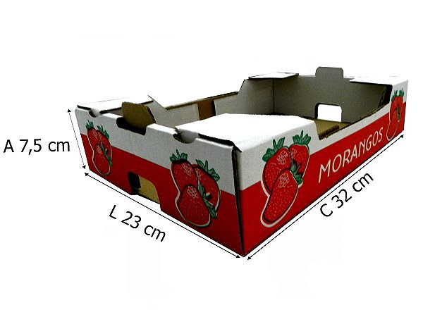 Caixa de Papelão Branco para Morangos 32x23x7,5 cm - 50 unidades