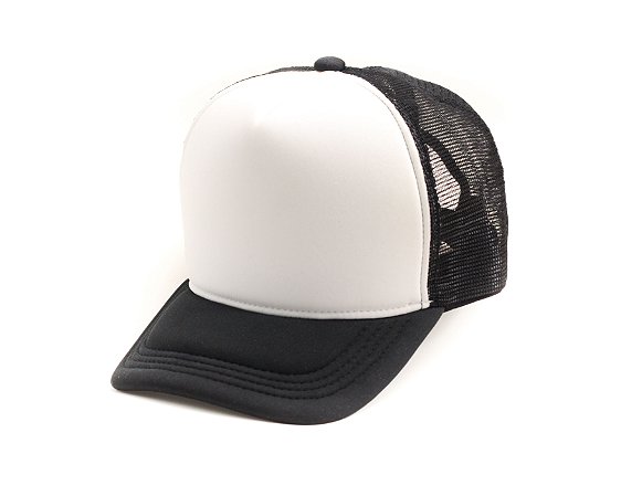 Boné Trucker Aba Curva Preto Com Branco Liso - Rich & Young