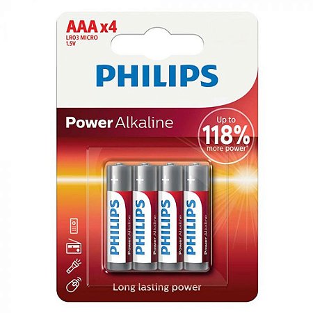 Pilha Alcalina AAA Philips LR03P4B/97 cartela com 4 unidades