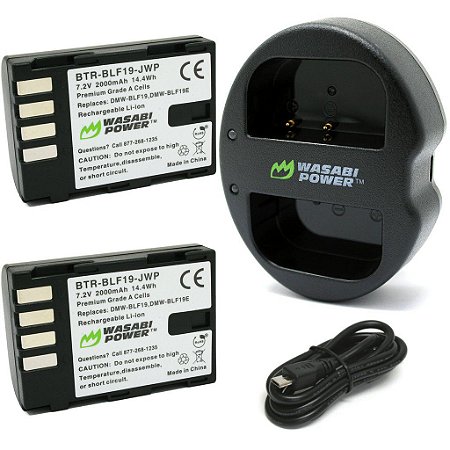 Kit Carregador Duplo + 2 baterias Panasonic DMW-BLF19 - Wasabi Power