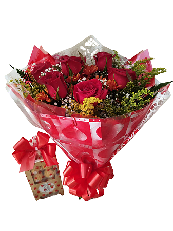 Buquê Amor Intenso – 06 Rosas Vermelhas e Chocolates Ferrero Rocher