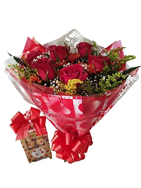 Buquê Amor Intenso – 06 Rosas Vermelhas e Chocolates Ferrero Rocher