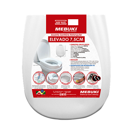 ELEVAÇÃO ASSENTO SANITÁRIO 7,5 CM RETANGULAR SOFT BRANCO MEBUKI