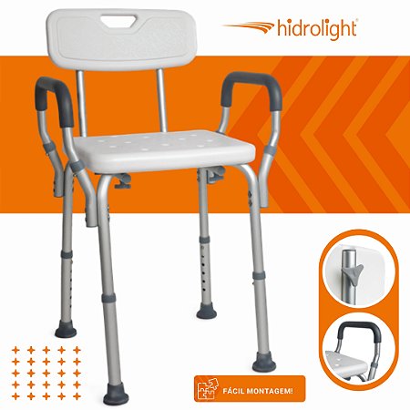 BANCO PARA BANHO COM ENCOSTO E APOIO PARA BRACO 130KG HIDROLIGHT