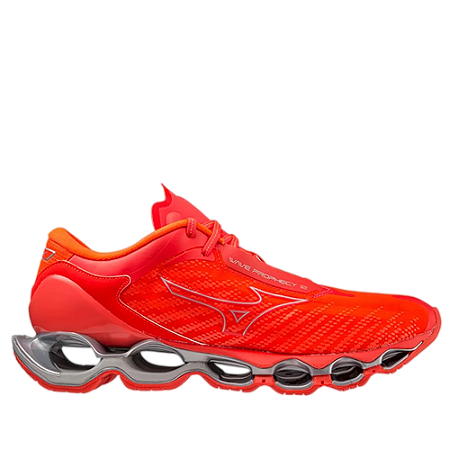 TENIS WAVE PROPHECY 12  MIZUNO LARANJA NEON E PRATA