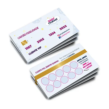 Cartão Fidelidade 48x88mm em Couché Brilho 250g - 4x4 - Verniz Total Brilho Frente