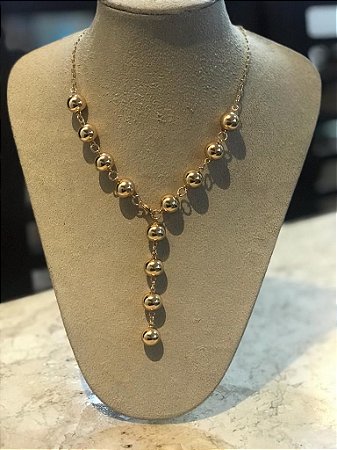 COLAR BOLAS GRAVATINHA NO BANHO OURO18K