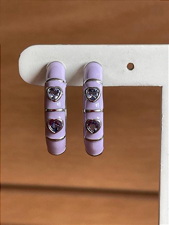 BRINCO ARGOLA ESMALTADA LILÁS COM TANZANITA NO RODIO BRANCO