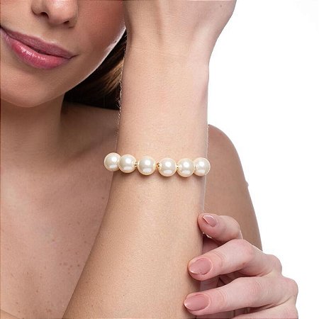 PULSEIRA ELOS E PÉROLAS BANHADOS A OURO18K