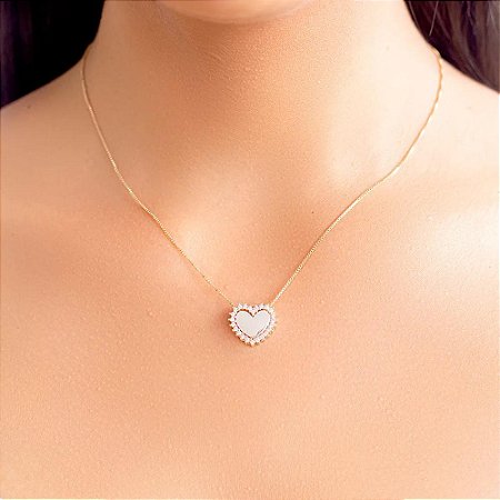 COLAR CORAÇÃO CRAVEJADO EM VOLTA ZIRCONIA CRISTAL NO BANHO OURO18K