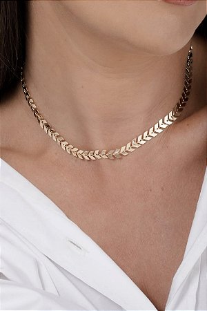 Choker folhas no banho ouro18k