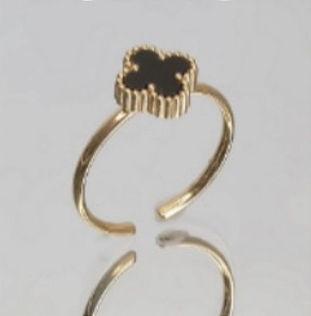Anel trevo preto inspiração joalheria Van Cleef no banho ouro18k com Ultra Ion