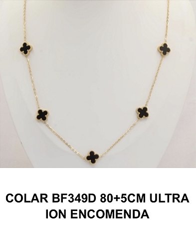Colar trevo preto inspiração joalheria no banho ouro18k e ultra Ion