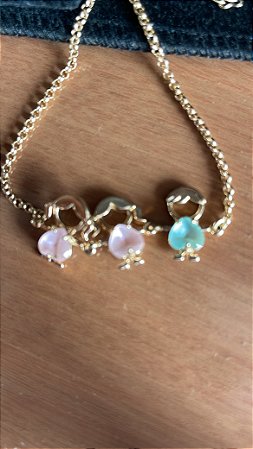 Pulseira  2 meninas 1 menino no banho ouro18k