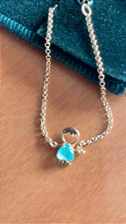 Pulseira 1 menino cristal azul no banho ouro18k