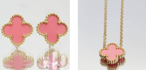 Conjunto trevo rosa no banho ouro18k e verniz ultra Ion
