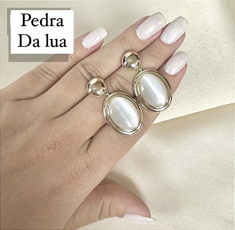 Brinco pedra da lua no banho ouro18k