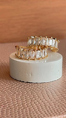 Brinco argola navetes zirconias cristal no banho ouro18k