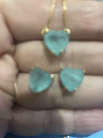 Conjunto coração turmalina fusion no banho ouro18k