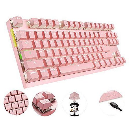 TECLADO MOTOSPEED GK82 ROSA SWITCH AZUL LED BRANCO