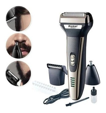 Maquina Kemei Cabelo Barba Nariz 3x1 Km-6776