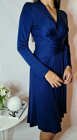vestido de malha azul marinho