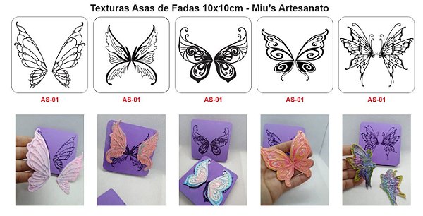 Textura Asas de fadas 10x10cm - Pacote com 5 modelos