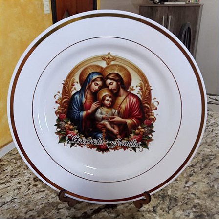 Prato Decorativo personalizado 26cm com suporte de mesa