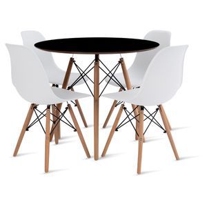 Conjunto de jantar Mesa Eames 80cm preto c/ 04 cadeiras Eames Branca S/B DSW Eiffel