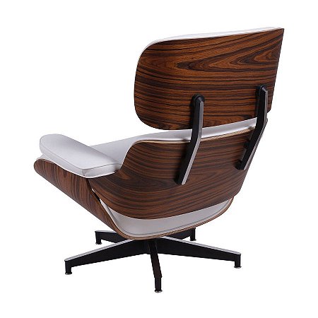 Poltrona Charles Eames Couro Eco Branco base aço estrutura Madeira M.L