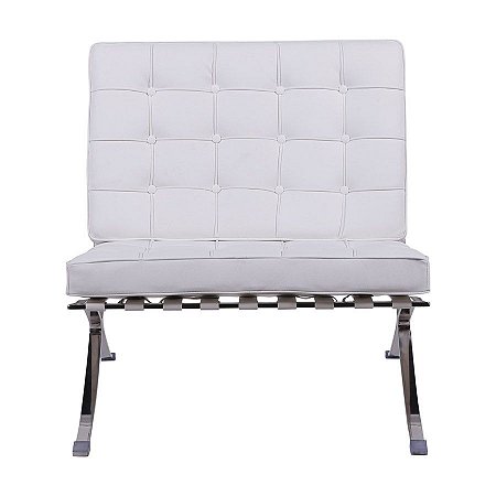 Poltrona Barcelona Couro Natural Branco Myes Van Der Rohe