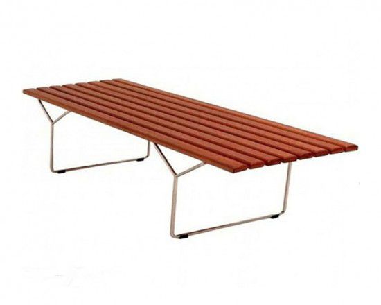 BANCO BERTÓIA RIPADO MADEIRA NATURAL ESTRUTURA AÇO INOX 160CM