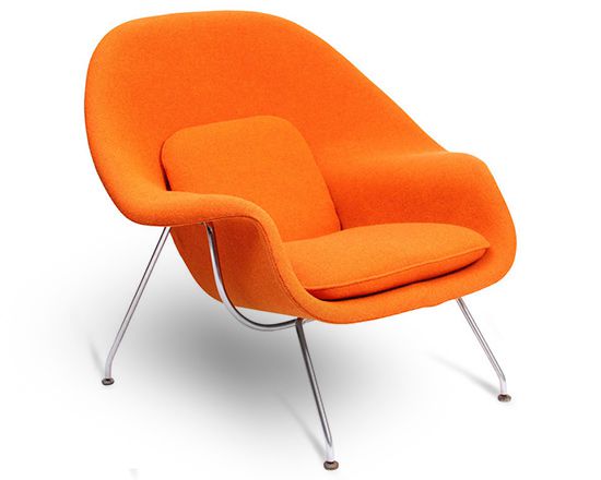Poltrona Womb Chair linho Belga Laranja base inox