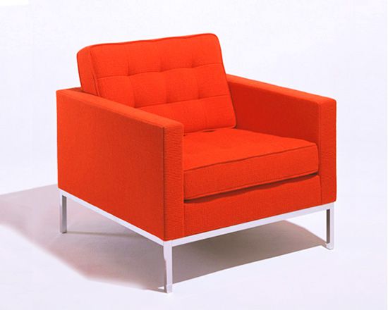 Poltrona FK 1 Base aço cromado Couro Ecológico Laranja