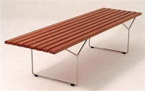 BANCO BERTÓIA RIPADO MADEIRA NATURAL ESTRUTURA AÇO INOX 180CM
