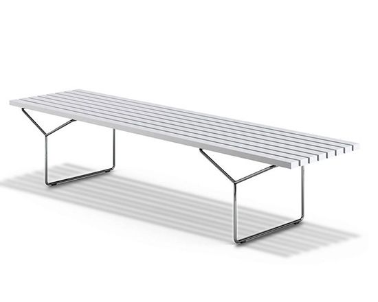 Banco Bertóia 160cm  madeira Laca branca base inox