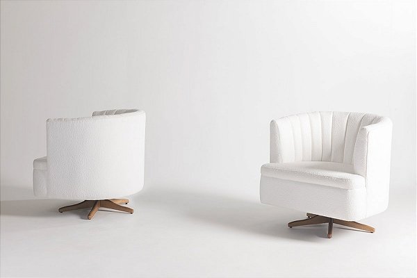 kit 02 Poltronas Morgana tec Boucle Offwhite base madeira maciça