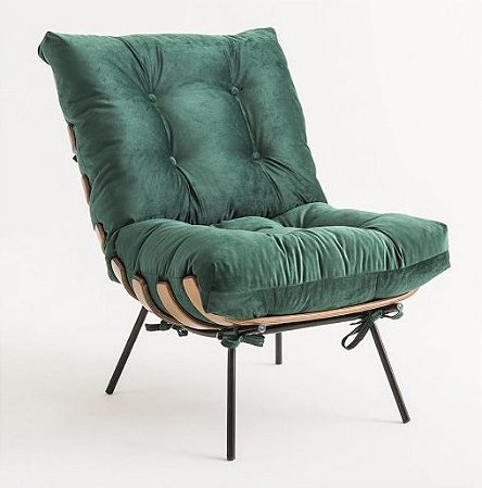 Poltrona Costela veludo verde Linha Premiun