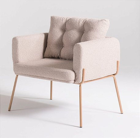 POLTRONA CLOE BOUCLE BRANCO BASE EPOXI OURO