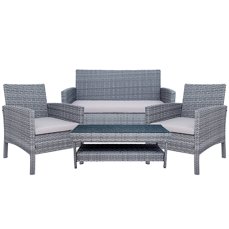 CONJUNTO TULIPA II COMPLETO ÁREA EXTERNA SOFÁ ,POLTRONAS E MESA DE CENTRO CINZA