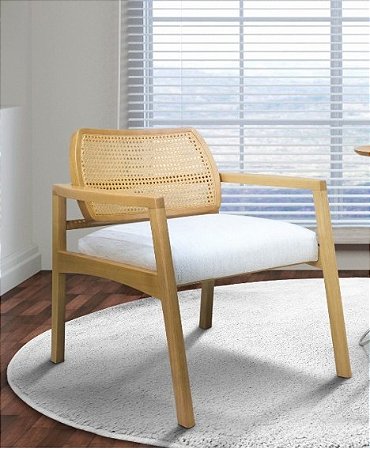 POLTRONA BEATRIZ  MADEIRA NATURAL TEC LINHO OFF WHITE PALHINHA