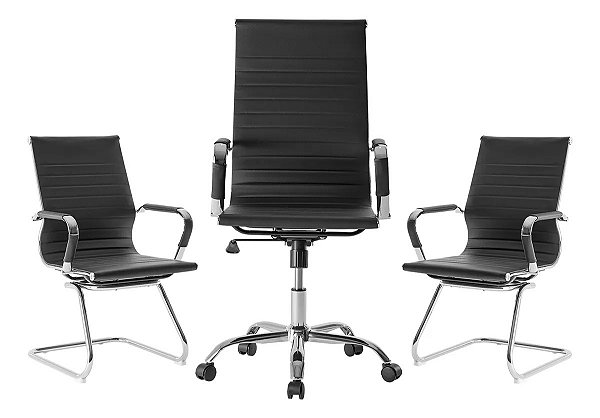Kit Corporativo 03 cadeiras 3301 preta Eames Presidente