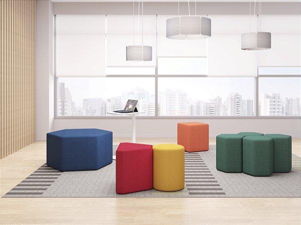 Conjunto Puff 8 unidades  Módulos Alelo em couro ecológico Coloridos-Plaxmetal