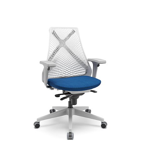 Cadeira Bix -X Estrutura Cinza assento crepe Aero azul Sistema Slider Systen regulagem total