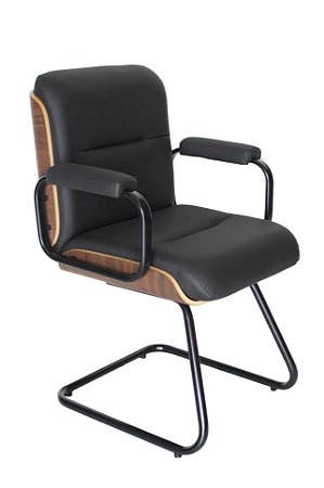 CADEIRA LAVORO FIXA BLACK EDITION  COURO ECO PRETO MADEIRA IMBUIA
