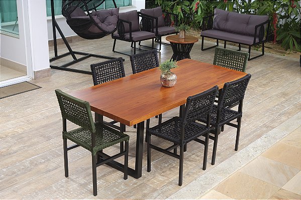 CONJUNTO DUBAI MESA DUBAI 200CM +06 CADEIRAS DUBAI+NAMORADEIRA +02 POLTRONAS +BALANÇO E MESA DE CENTRO