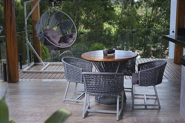 CONJUNTO COMPLETO AVALON MESA 95 CM DIÂMETRO +POLTRONAS AVALON + BALANÇO AVALON