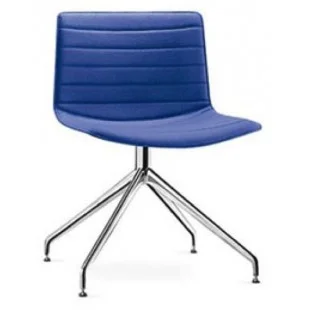 CADEIRA CATIFA S/B ESTRUTURA INOX REVESTIMENTO COURO NATURAL AZUL