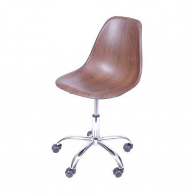 Cadeira Office com rodízios rústica madeira escura