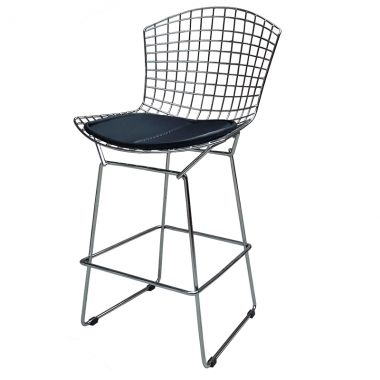 Banqueta Bertoia alta 70 cm cromado assento preto